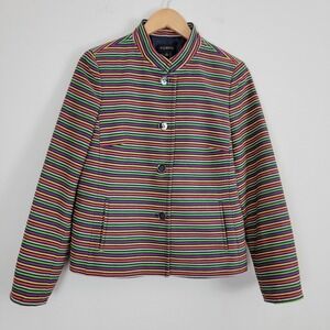 Talbots Rainbow‎ Striped Blazer Jacket size 10 Button Front Colorful Fall Preppy
